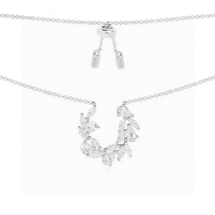 APM Monaco Silver Crystal Leaf Necklace